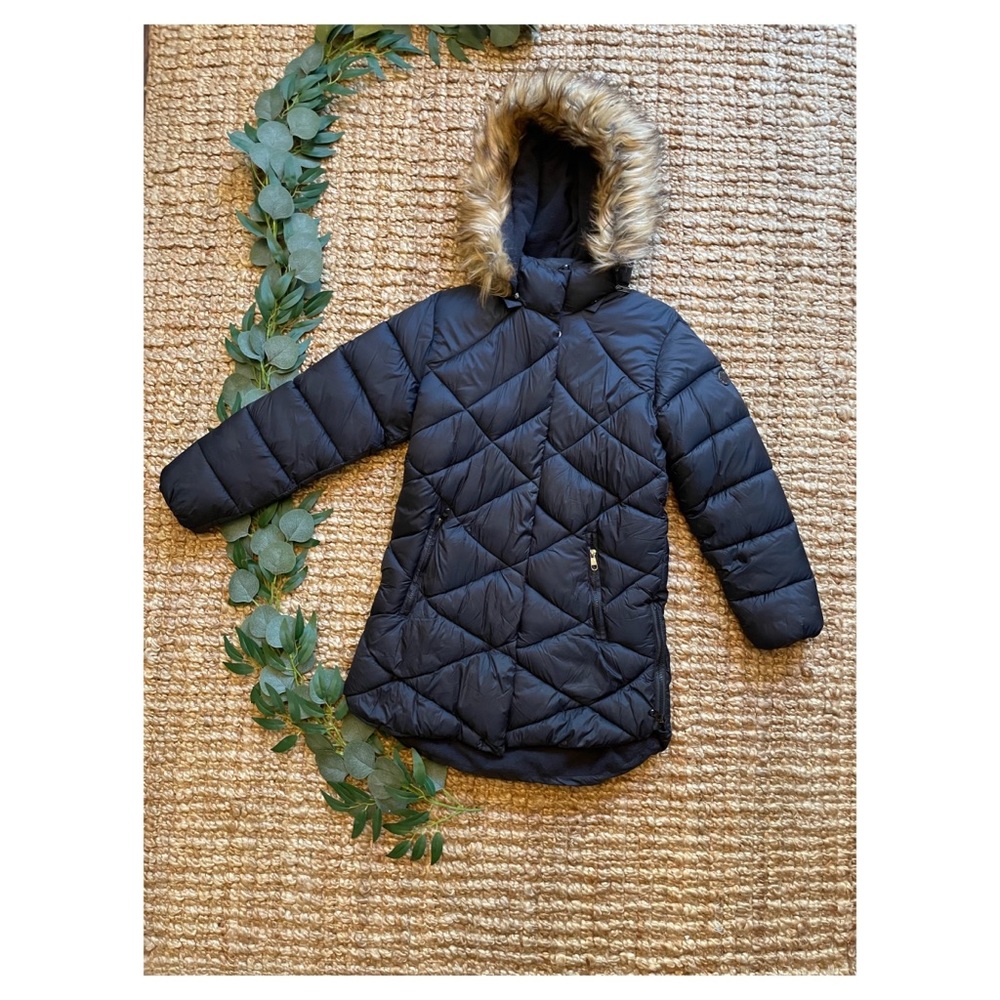 Steve Madden Boys  Large (14/16) Black quilted puffer jacket with faux fur hood